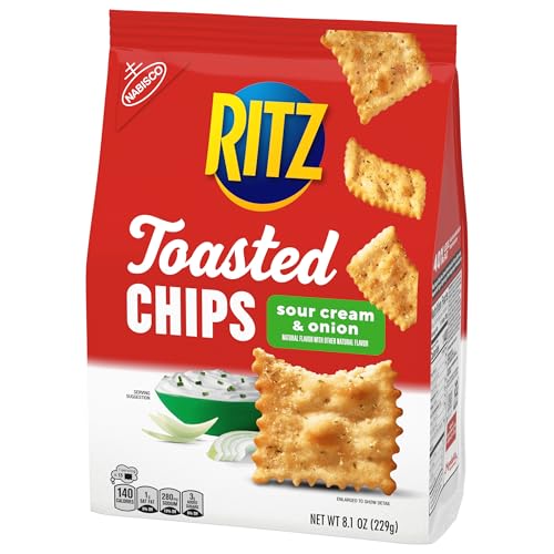 RITZ Toasted Chips Sour Cream and Onion Crackers, Party Snacks, 8.1 oz