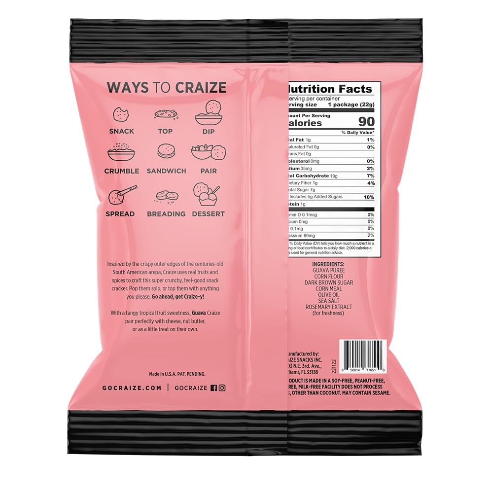 Craize Guava Crisps | Gluten Free, Vegan, Kosher, Toasted Corn Crackers | 4 oz each