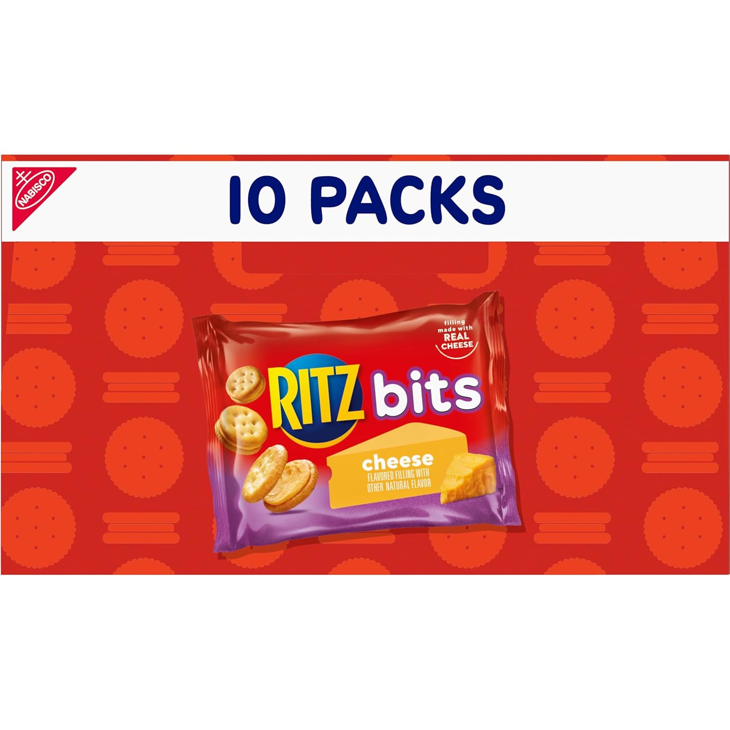 RITZ Bits Cheese Sandwich Crackers, Lunch Snacks, 10 Snack Packs