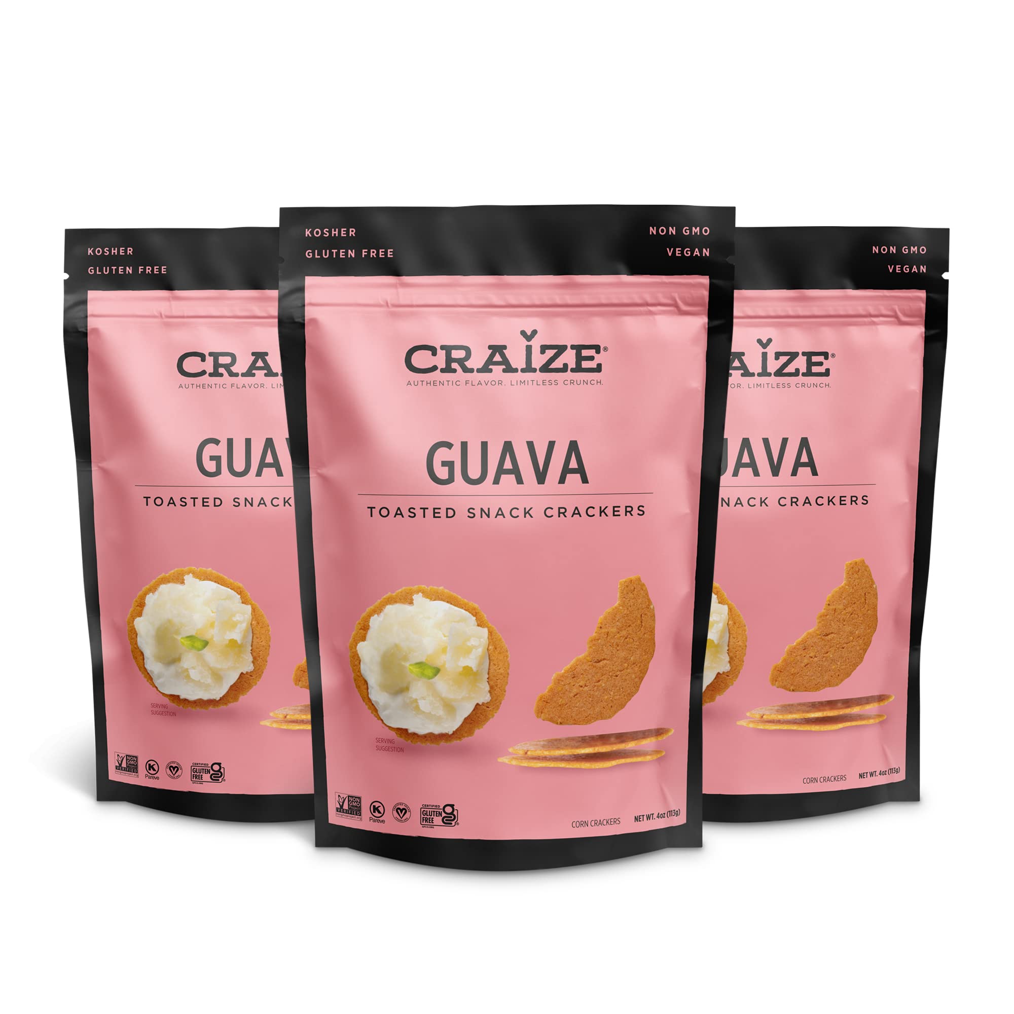 Craize Guava Crisps | Gluten Free, Vegan, Kosher, Toasted Corn Crackers | 4 oz each
