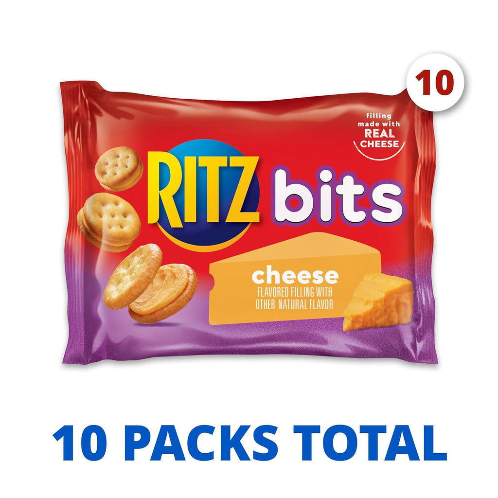 RITZ Bits Cheese Sandwich Crackers, Lunch Snacks, 10 Snack Packs