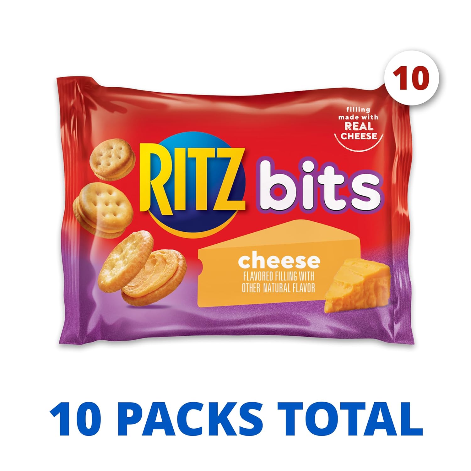 RITZ Bits Cheese Sandwich Crackers, Lunch Snacks, 10 Snack Packs