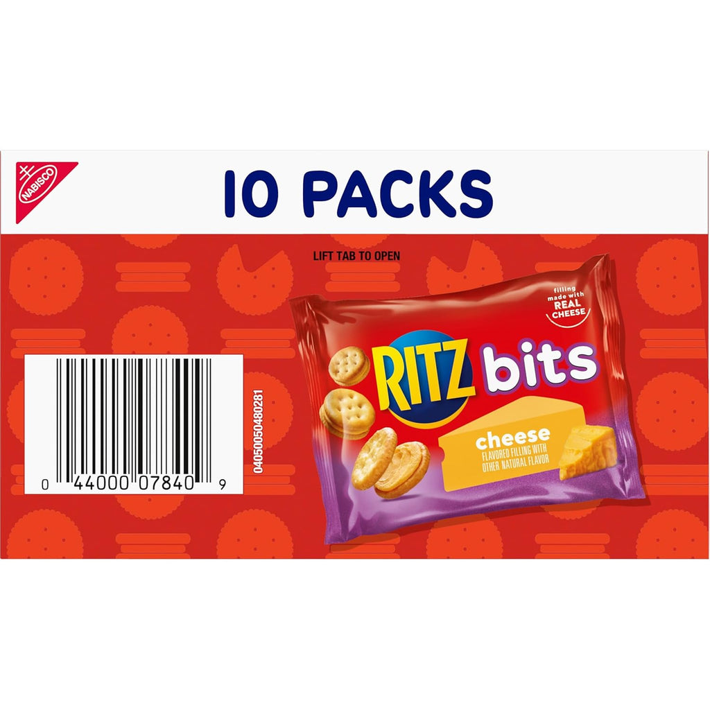 RITZ Bits Cheese Sandwich Crackers, Lunch Snacks, 10 Snack Packs