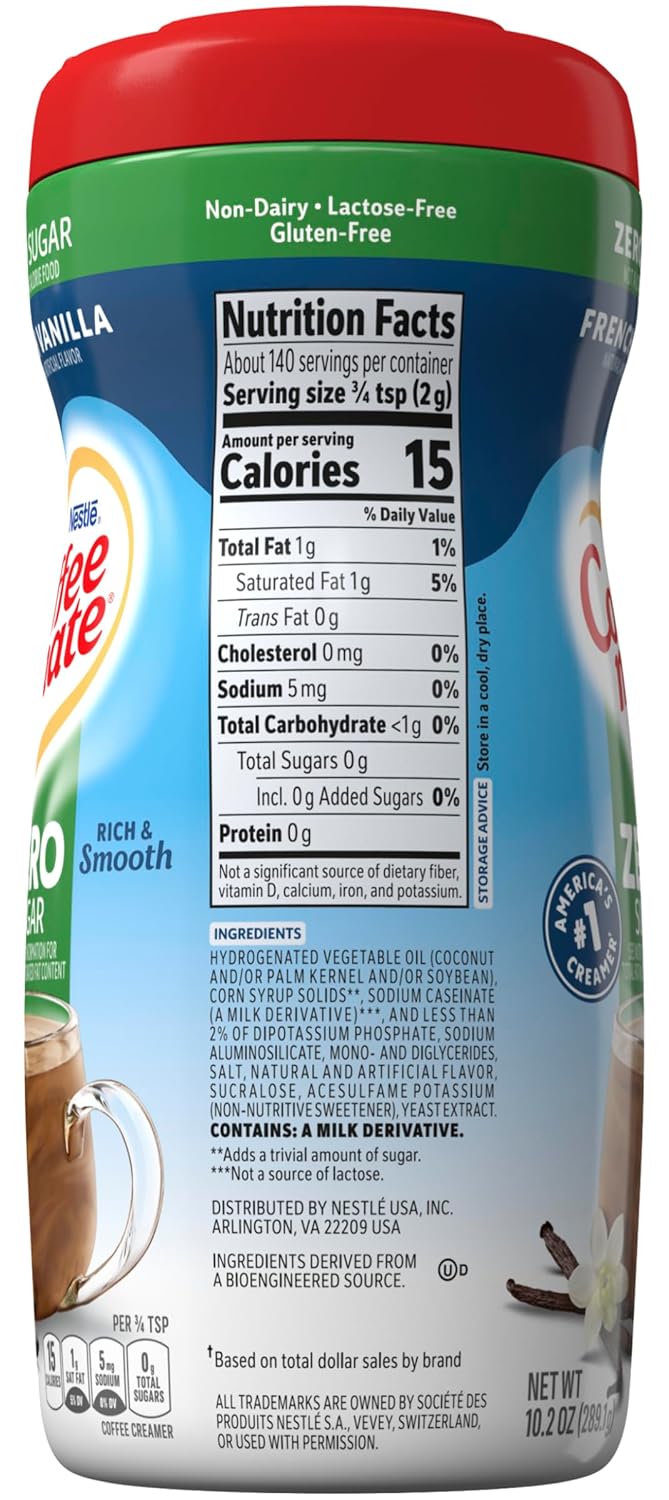 COFFEE-MATE French Vanilla Zero Sugar Powder Coffee Creamer 10.2 oz. Canister (Pack of 2)