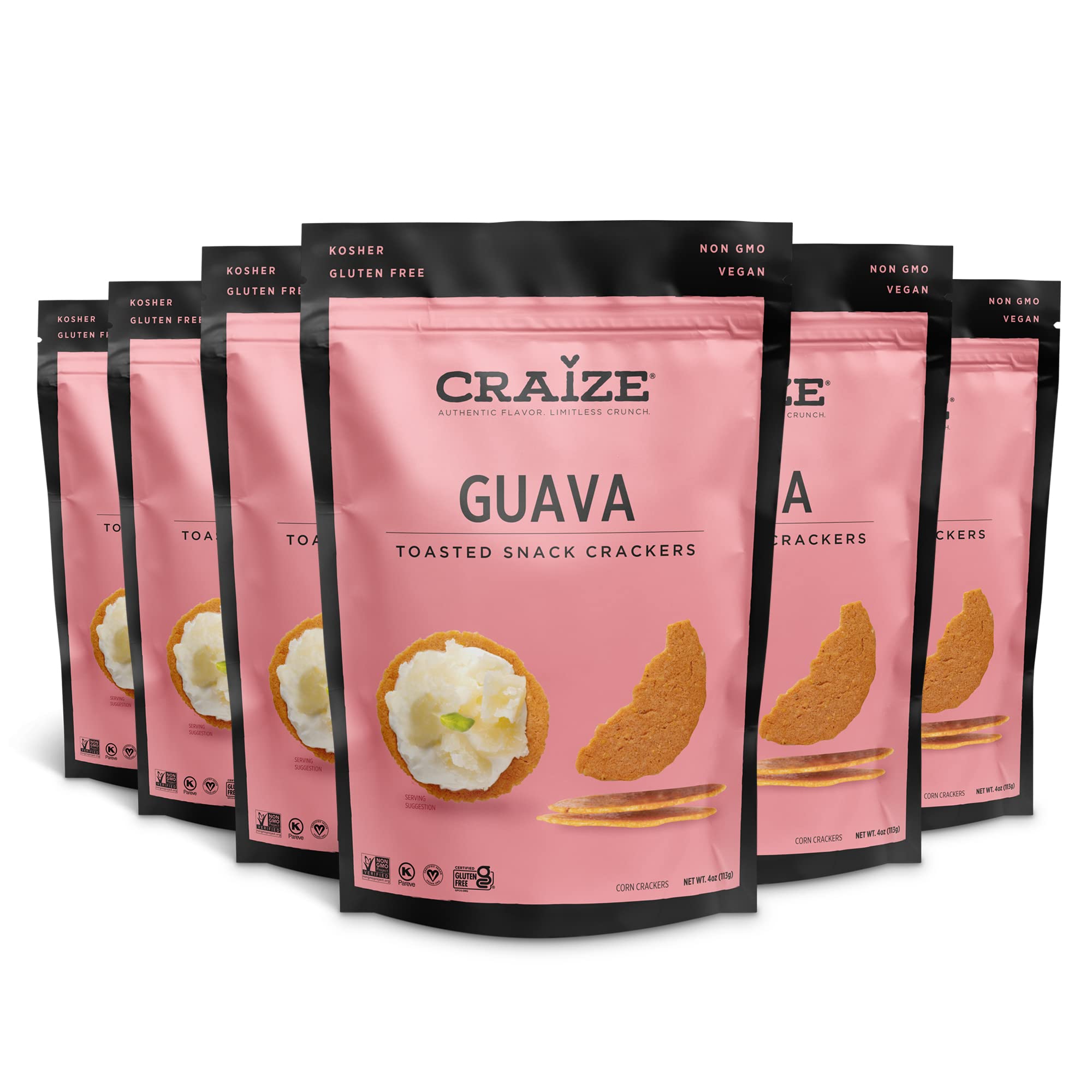 Craize Guava Crisps | Gluten Free, Vegan, Kosher, Toasted Corn Crackers | 4 oz each
