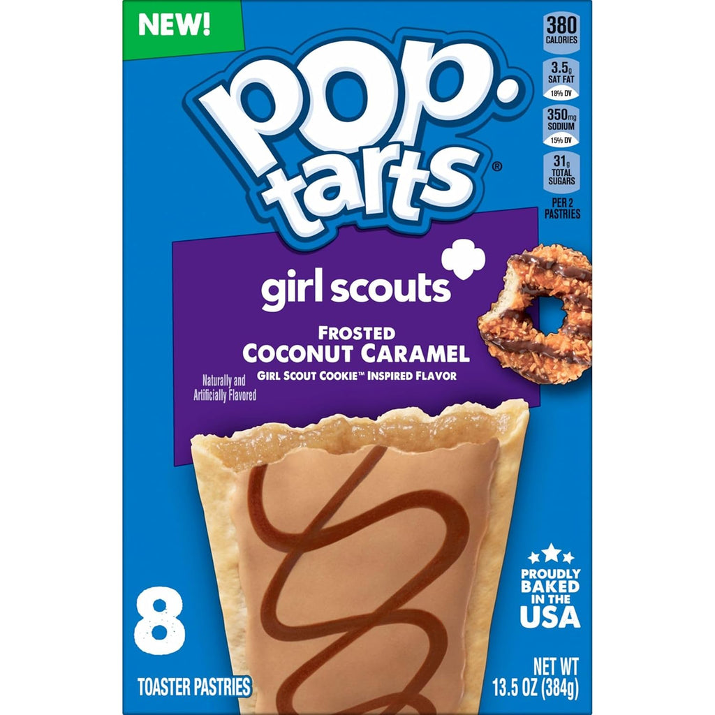 Pop-Tarts Girl Scout Toaster Pastries, Breakfast Foods, Kids Snacks, Frosted Coconut Caramel, 13.5oz Box (8 Pop-Tarts)