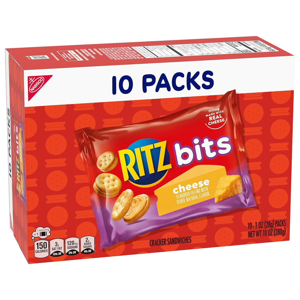 RITZ Bits Cheese Sandwich Crackers, Lunch Snacks, 10 Snack Packs