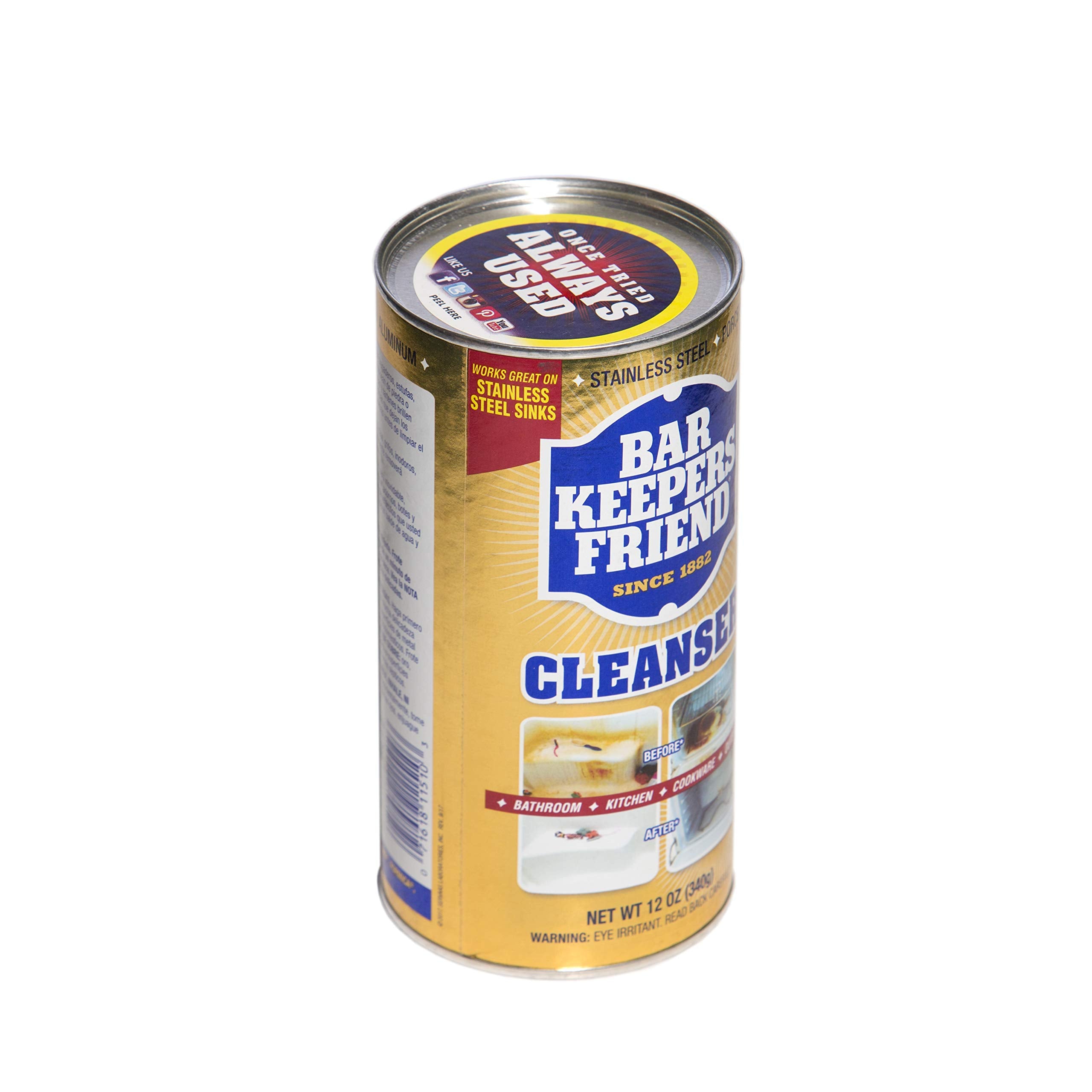 Bar Keepers Friend Powder Cleanser (12 oz - 4-pack) - Multipurpose Cleaner & Stain Remover - Bathroom, Kitchen & Outdoor Use - For Stainless Steel, Aluminum, Brass, Ceramic, Porcelain, Bronze and More