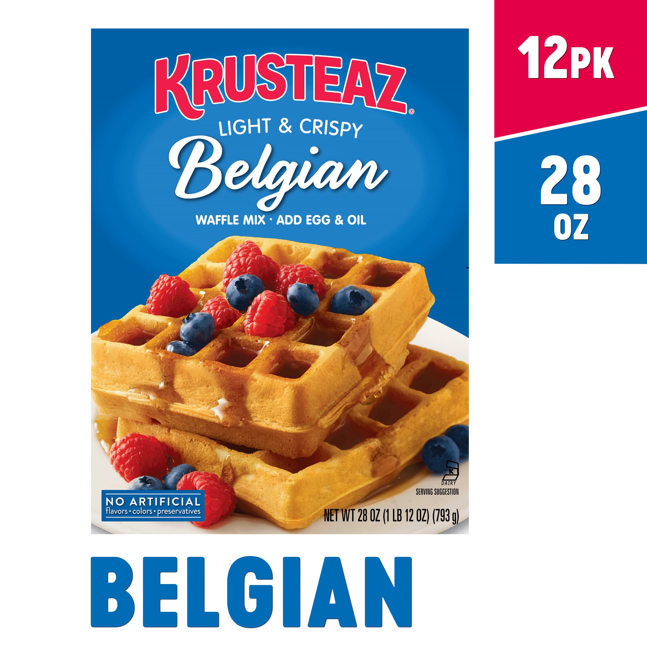 Krusteaz Light & Crispy Belgian Waffle Mix No Artificial Flavors, Colors, or Preservatives 28 Ounce (Pack of 2)