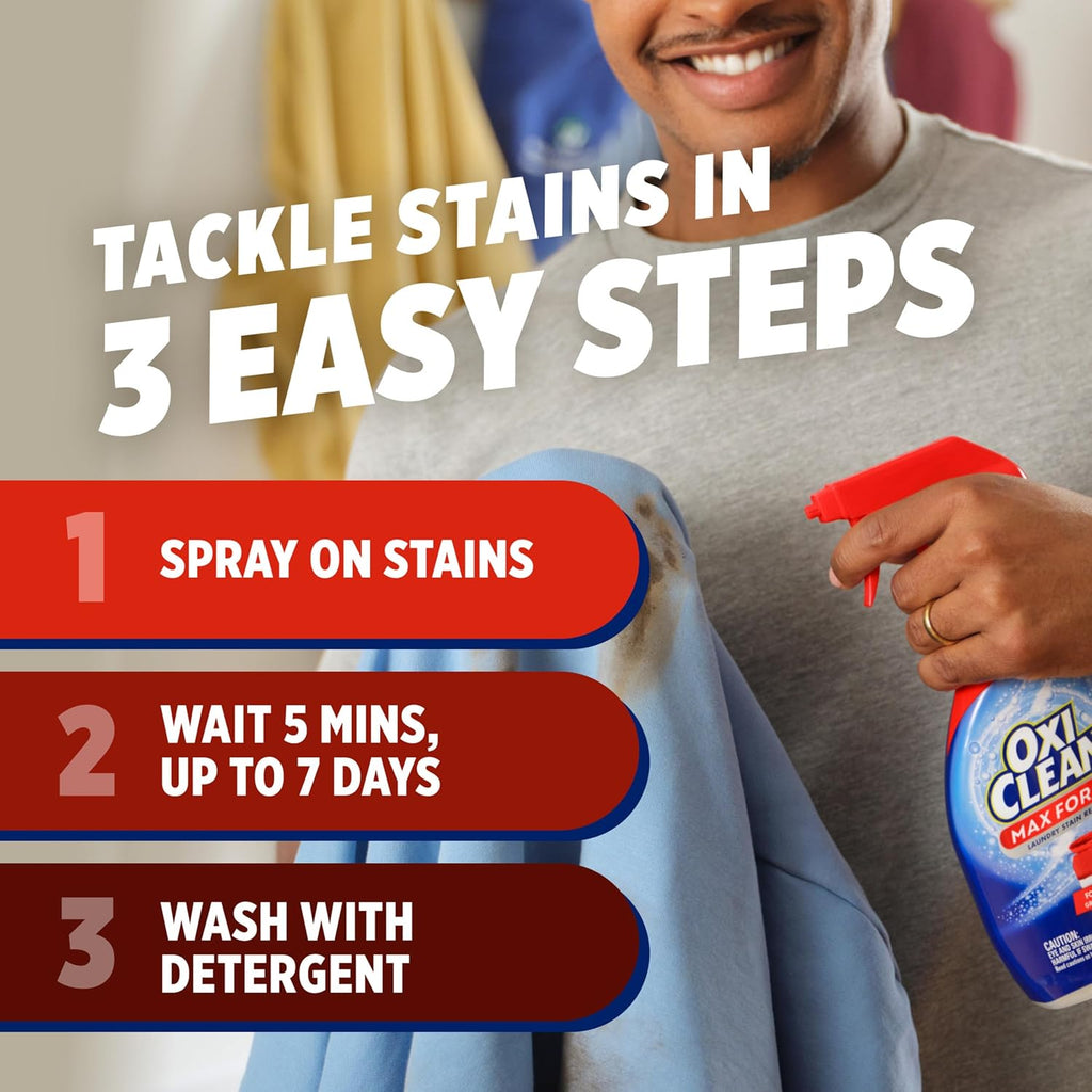 OxiClean Max Force Laundry Stain Remover Spray, Newborn & Baby Essentials, Stain Treater, 12 fl oz, 3-Pack