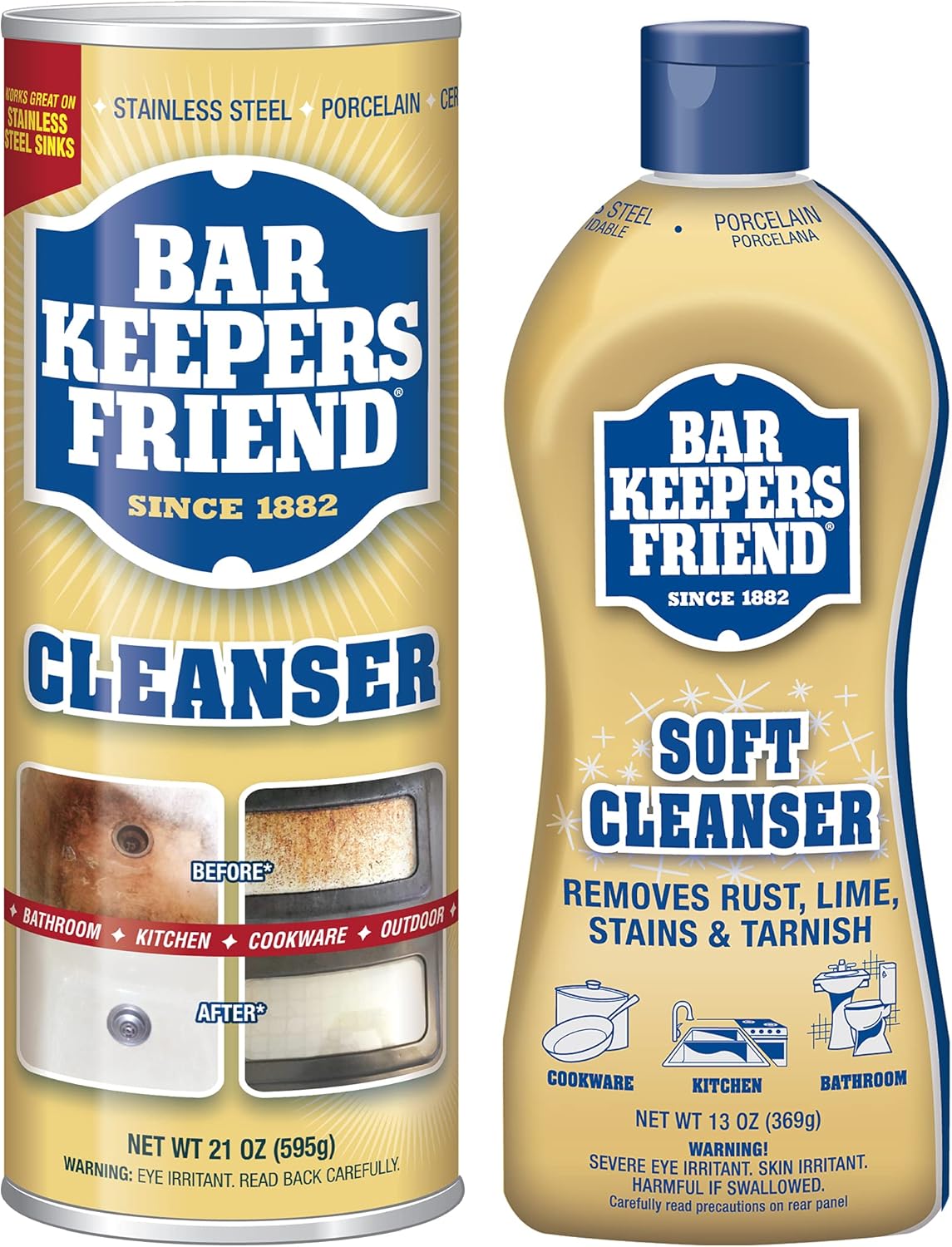 Bar Keepers Friend Bundle Soft Cleanser 13 Oz & Cleanser Powder 21 Oz