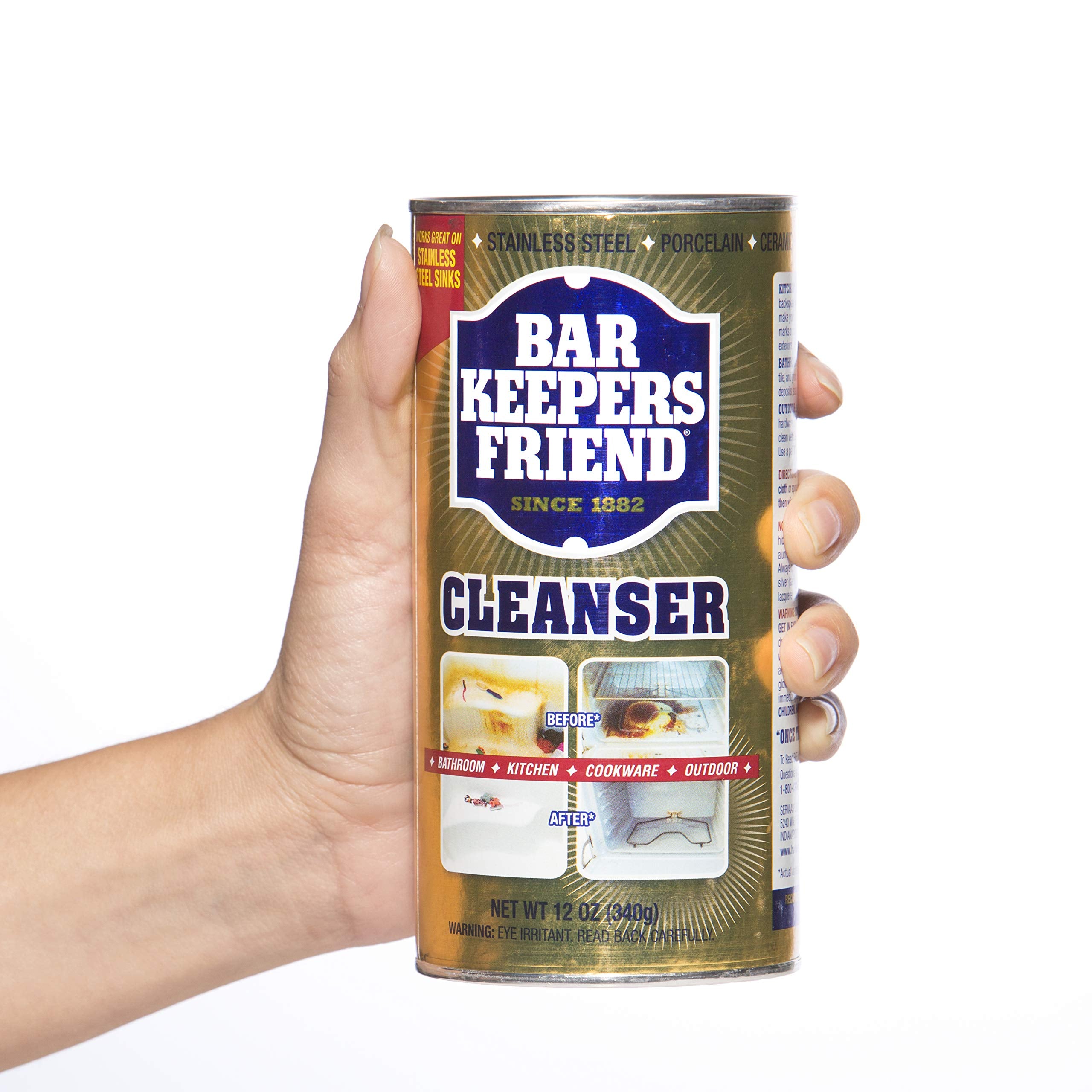 Bar Keepers Friend Powder Cleanser (12 oz - 4-pack) - Multipurpose Cleaner & Stain Remover - Bathroom, Kitchen & Outdoor Use - For Stainless Steel, Aluminum, Brass, Ceramic, Porcelain, Bronze and More