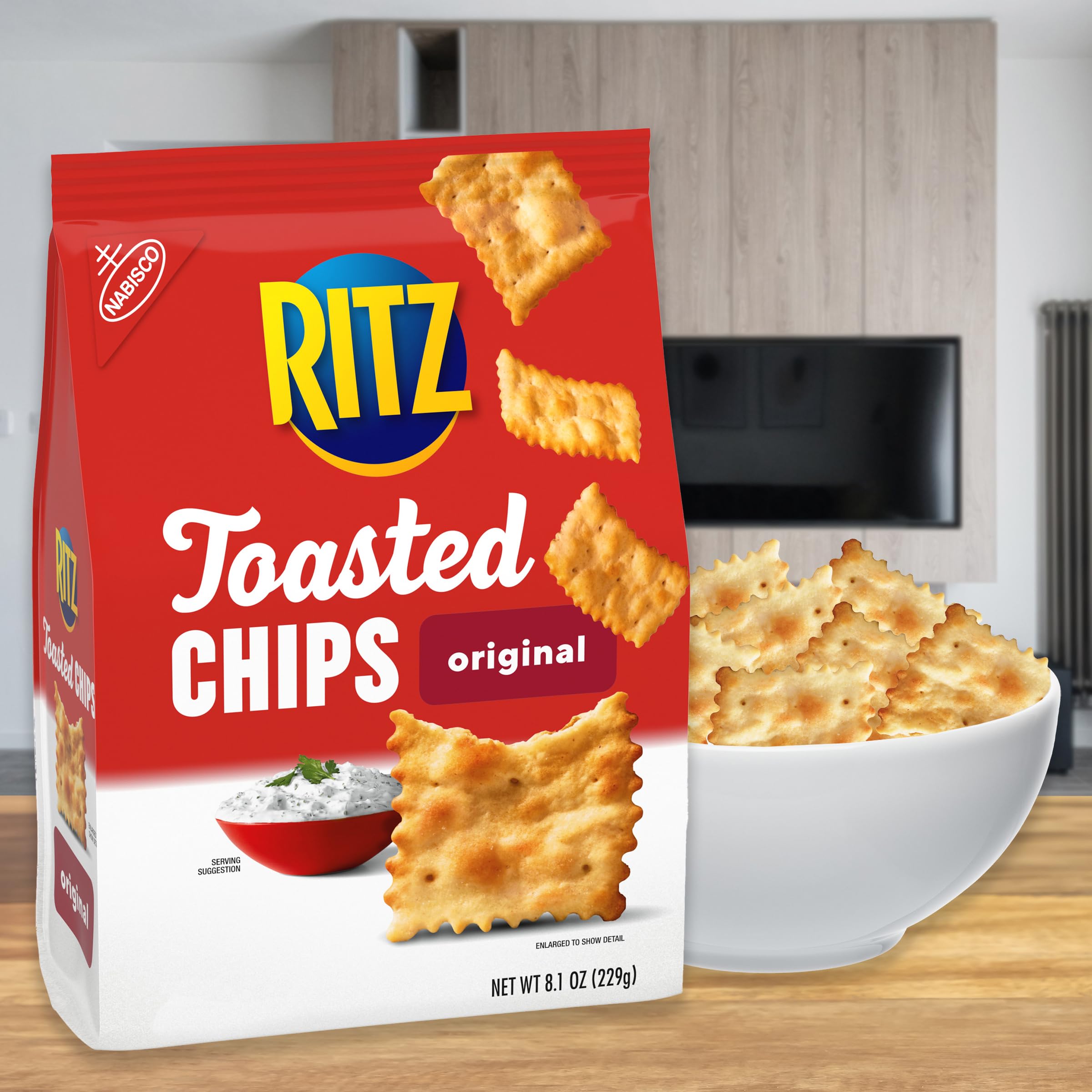 RITZ Toasted Chips Sour Cream and Onion Crackers, Party Snacks, 8.1 oz