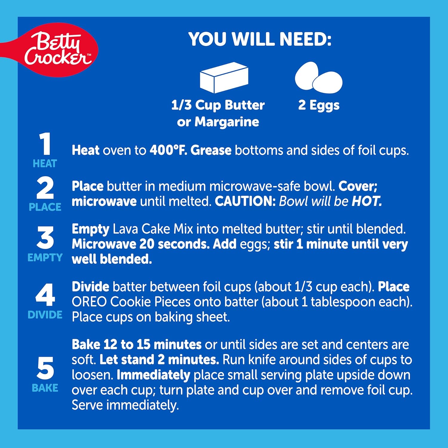 Betty Crocker OREO Lava Cake Mix, Chocolate Lava Cake Baking Mix With OREO Cookie Pieces, 8.3 oz