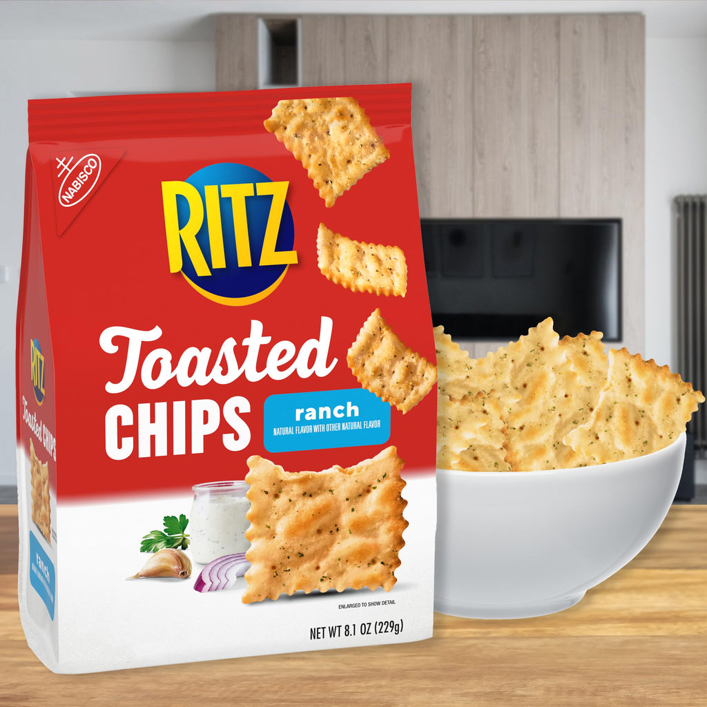 RITZ Toasted Chips Sour Cream and Onion Crackers, Party Snacks, 8.1 oz