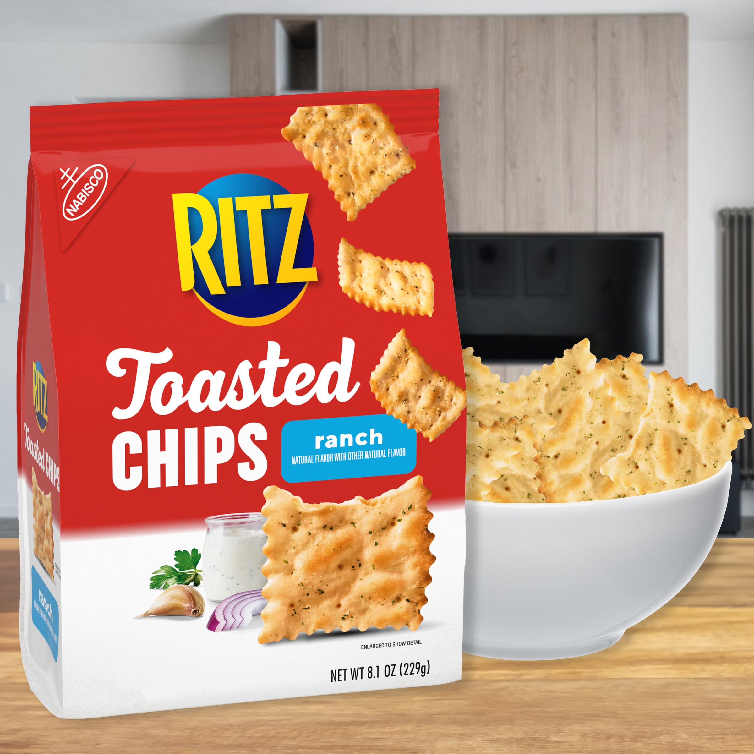 RITZ Toasted Chips Sour Cream and Onion Crackers, Party Snacks, 8.1 oz