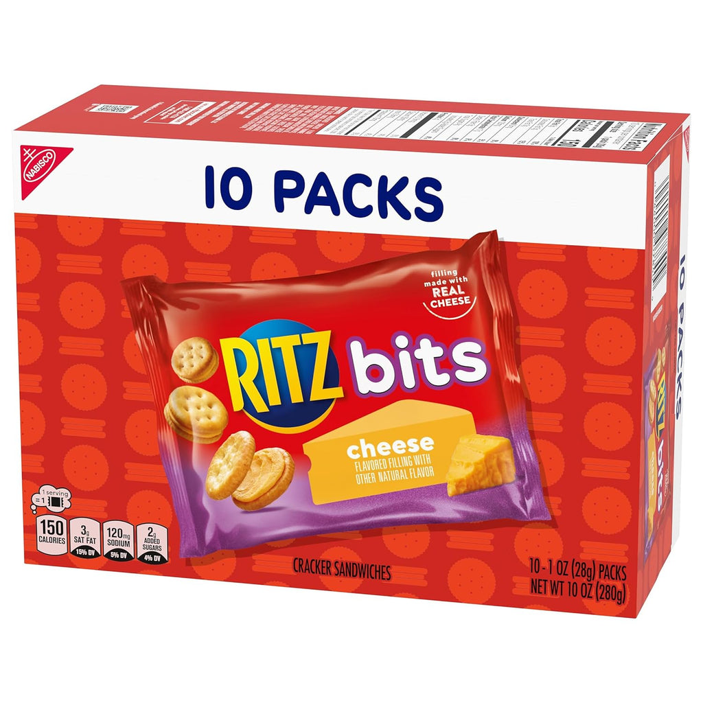 RITZ Bits Cheese Sandwich Crackers, Lunch Snacks, 10 Snack Packs