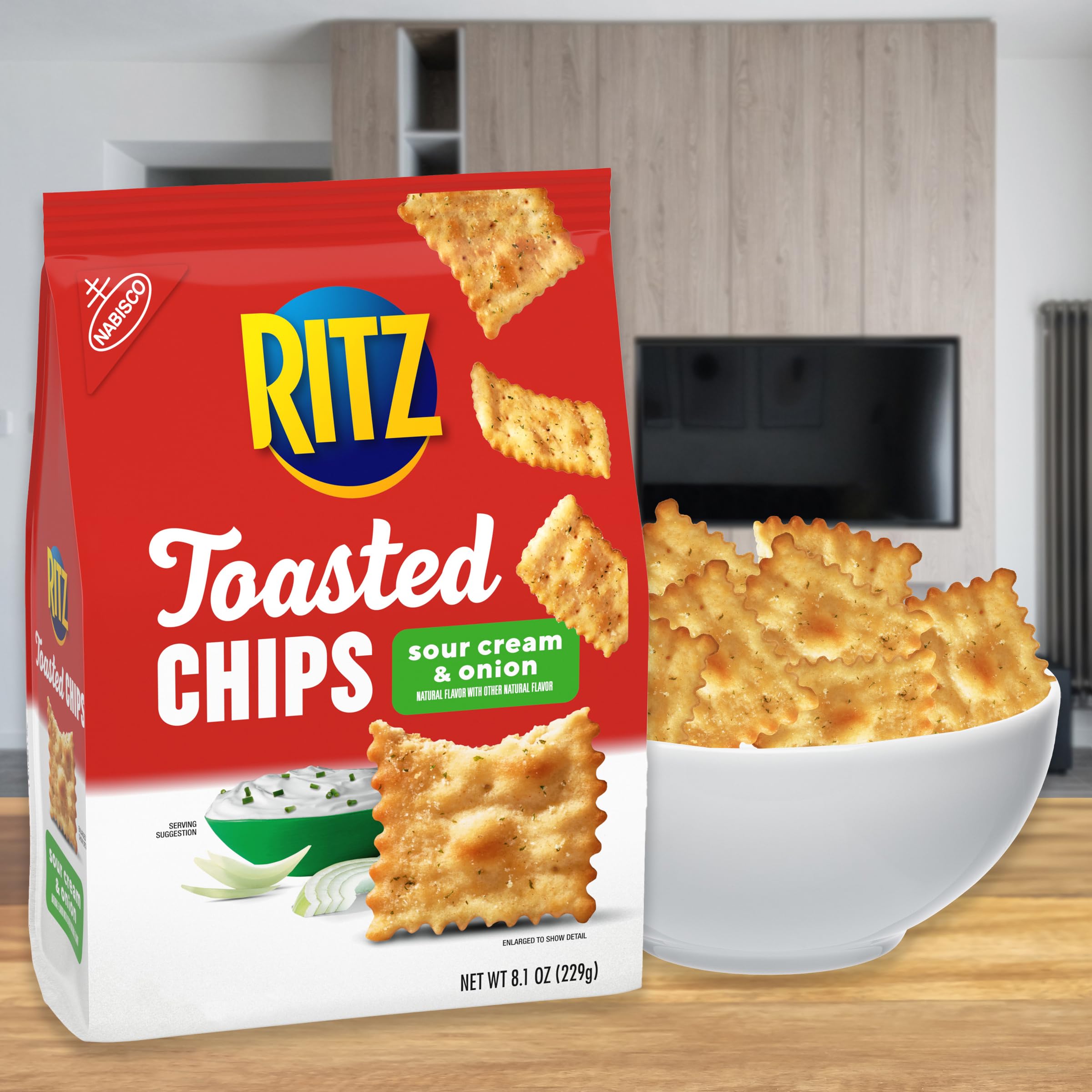 RITZ Toasted Chips Sour Cream and Onion Crackers, Party Snacks, 8.1 oz