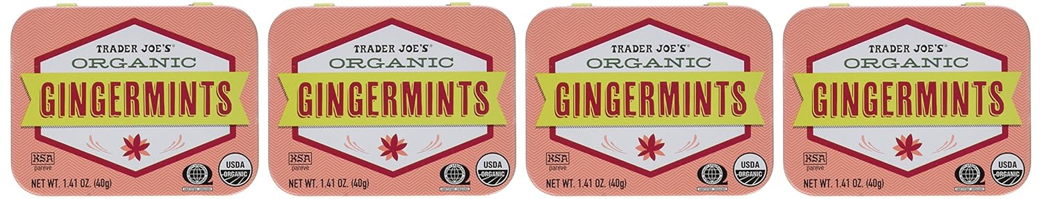 Trader Joe's Organic Gingermints, 1.41 oz Tin (Pack of 4) Gluten Free Vegan