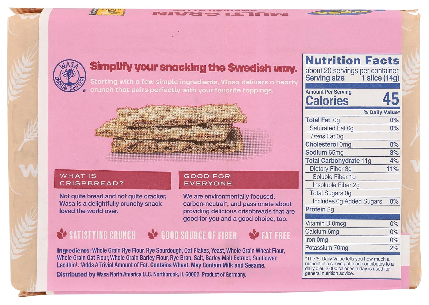 Wasa Multi Grain Crispbread, 9.7 oz, Crackers, Non-GMO Ingredients, Good Source of Fiber