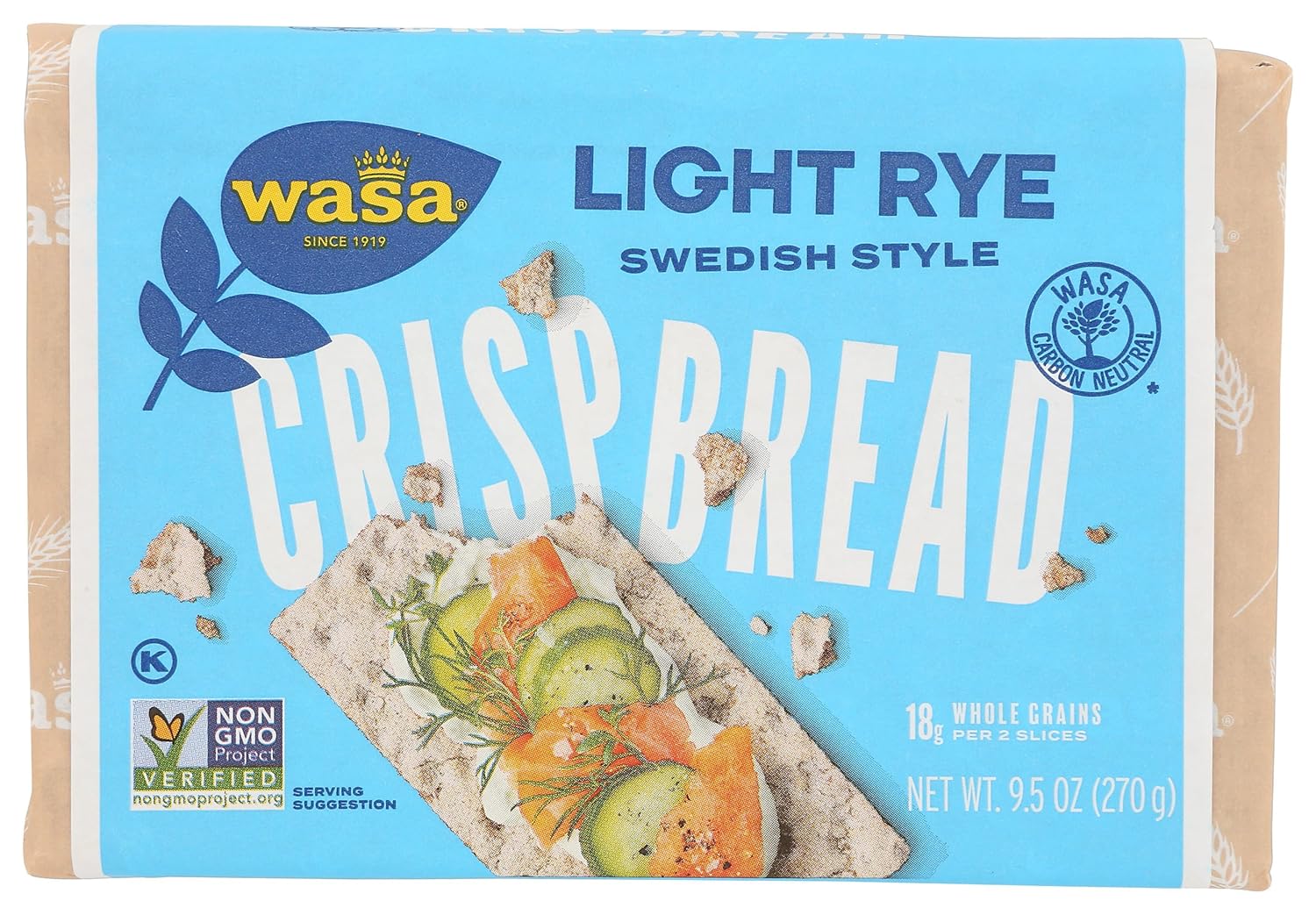 Wasa Light Rye Crispbread, 9.5 oz, Rye Crackers, Non-GMO Ingredients, Good Source of Fiber