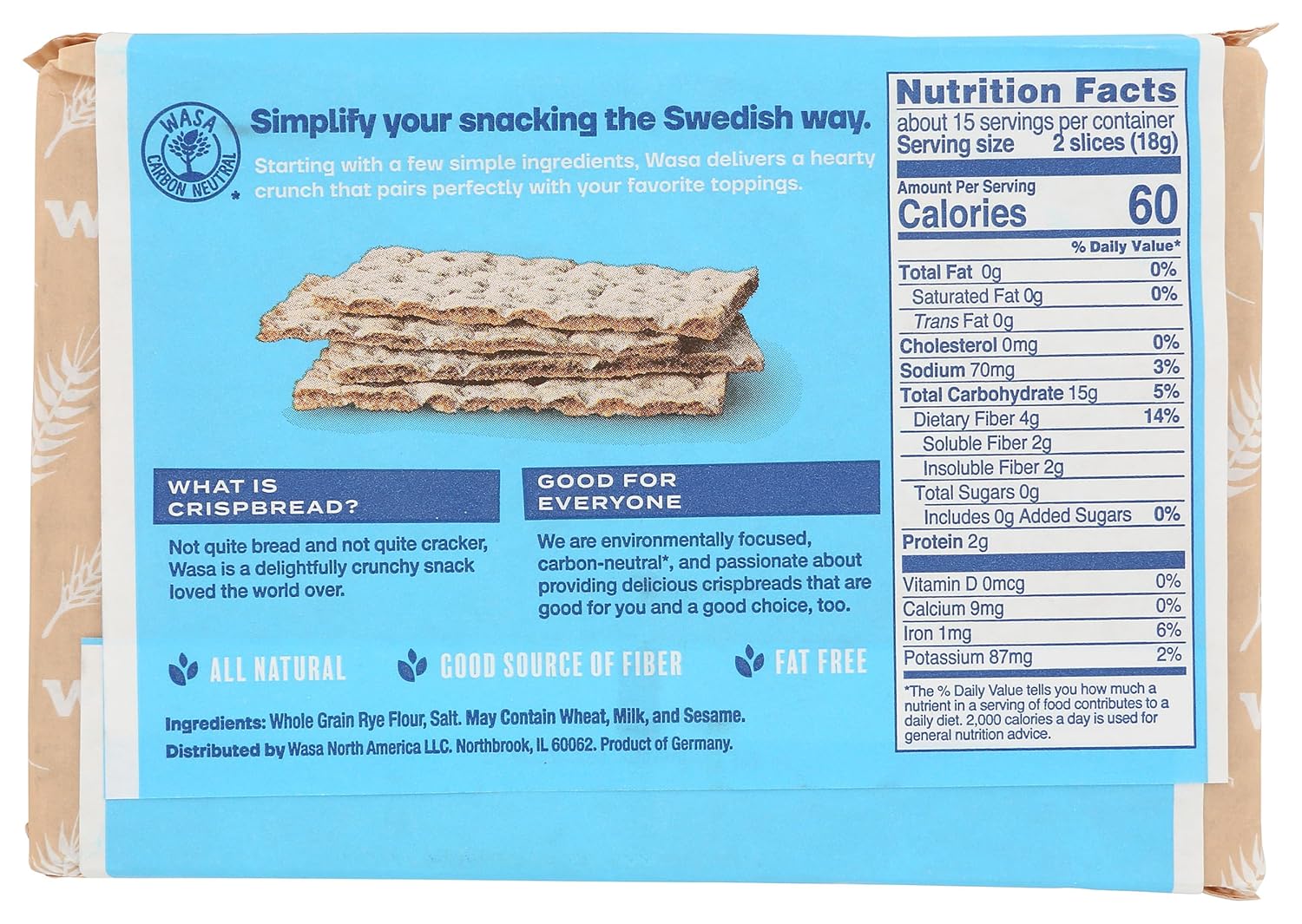 Wasa Light Rye Crispbread, 9.5 oz, Rye Crackers, Non-GMO Ingredients, Good Source of Fiber