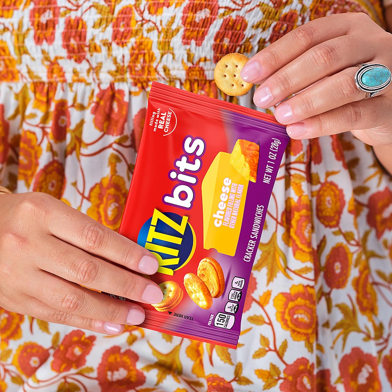 RITZ Bits Cheese Sandwich Crackers, Lunch Snacks, 10 Snack Packs